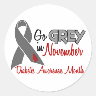 Diabetes Awareness Maand Grijs Lint 1.2 Ronde Sticker