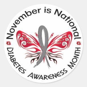 Diabetes Awareness Maand Vlinder 3.3 Ronde Sticker