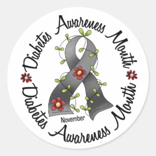 Diabetes Awareness Month Bloemlint 3 Ronde Sticker