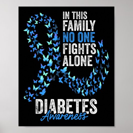 Diabetes Awareness Month Butterflies Blue Ribbon Poster (Voorkant)