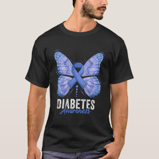 Diabetes Awareness Month Butterfly Dark Blue Ribbo T-shirt