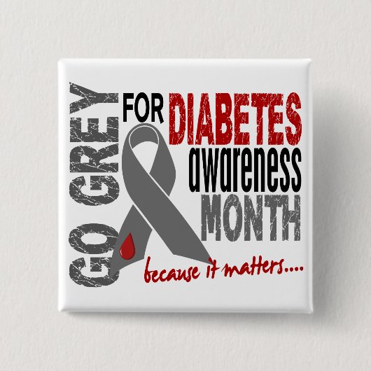 Diabetes Awareness Month Gray Ribbon 1.4 Vierkante Button 5,1 Cm (Voorkant)