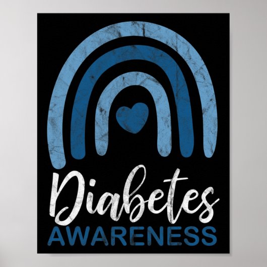 Diabetes Awareness Month Retro Rainbow T1 T2 Poster (Voorkant)