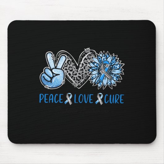 Diabetes Awareness Peace Love Cure Leopard Blue Su Muismat (Voorkant)