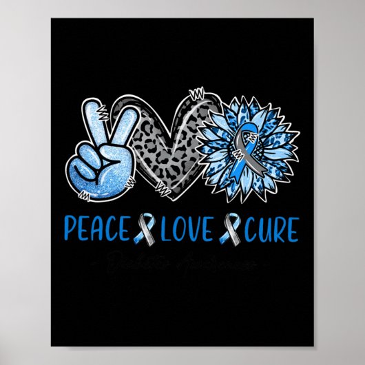 Diabetes Awareness Peace Love Cure Leopard Blue Su Poster (Voorkant)