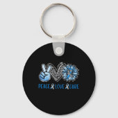 Diabetes Awareness Peace Love Cure Leopard Blue Su Sleutelhanger (Voorkant)