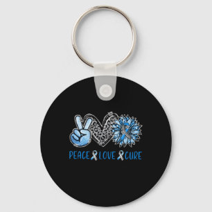 Diabetes Awareness Peace Love Cure Leopard Blue Su Sleutelhanger
