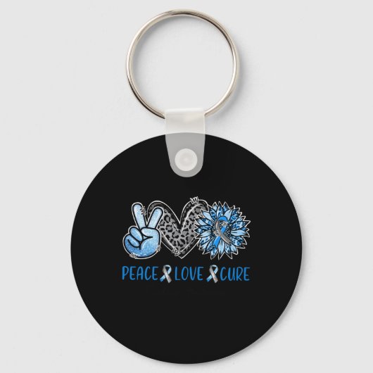 Diabetes Awareness Peace Love Cure Leopard Blue Su Sleutelhanger (Voorkant)