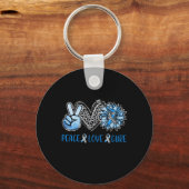 Diabetes Awareness Peace Love Cure Leopard Blue Su Sleutelhanger (Voorkant)