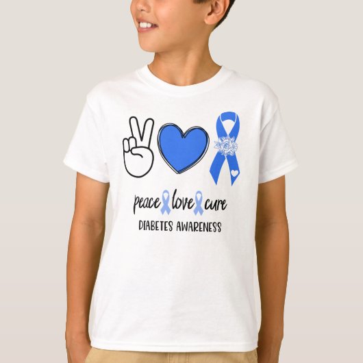 Diabetes Awareness Peace Love Cure We Draag Blue T-shirt (Voorkant)