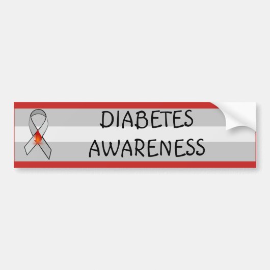 Diabetes Awareness Red and Grey Awareness Ribbon Bumpersticker (Voorkant)
