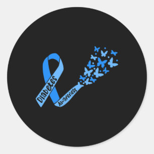 Diabetes Awareness Ribbon and Butterflies Type 1 D Ronde Sticker