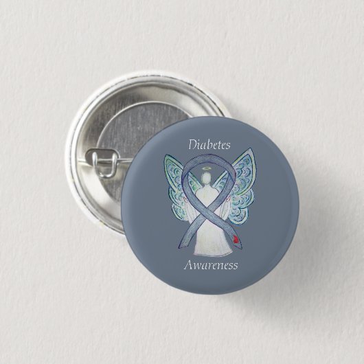 Diabetes Awareness Ribbon Angel Gepersonaliseerd A Ronde Button 3,2 Cm (Voorkant /achterkant)