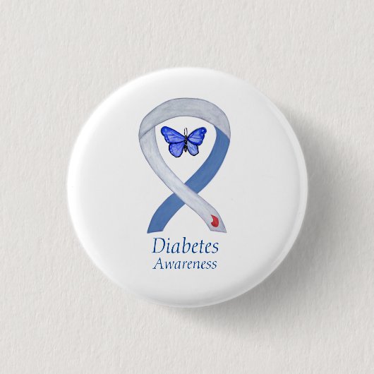 Diabetes Awareness Ribbon Butterfly Pin Button (Voorkant)