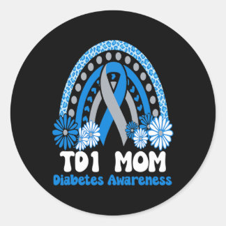 Diabetes Awareness T1d Mom Blauw Zonnebloem Ribbon Ronde Sticker