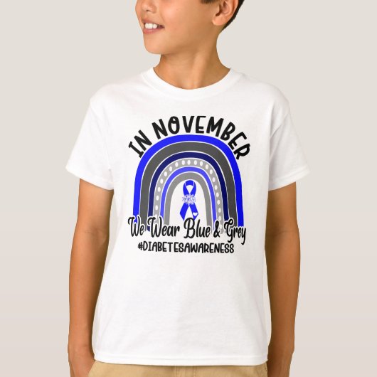 Diabetes Awareness We Draag Blauwe en Gray Rainbow T-shirt (Voorkant)