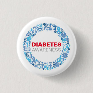 Diabetes Awarenss Blue Circle with Symbols Ronde Button 3,2 Cm