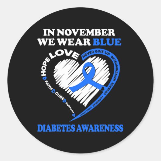 Diabetes Bewustheid In november Draag we blauw Ronde Sticker (Voorkant)