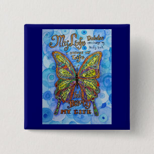 Diabetes Bewustmaking Mijn leven Butterfly Art Poe Vierkante Button 5,1 Cm