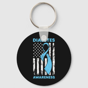 Diabetes Bewustzijn Amerikaanse Vlag Blauw Ribbon Sleutelhanger
