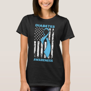 Diabetes Bewustzijn Amerikaanse Vlag Blauw Ribbon  T-shirt