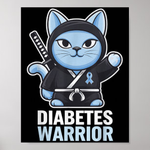 Diabetes Bewustzijn Blauw Lint Ninja Kat Diabetes Poster