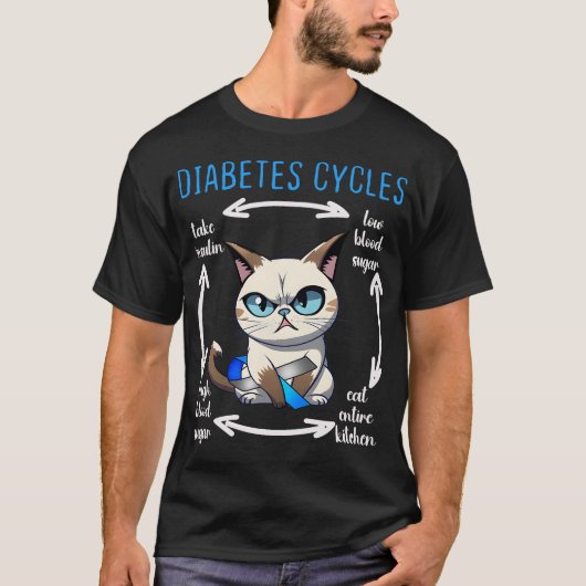 Diabetes Bewustzijn Grappige Kattencyclus Diabetis T-shirt (Voorkant)