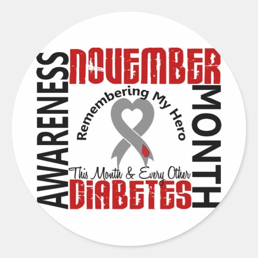 Diabetes Bewustzijn Maand Hart 1.4 Ronde Sticker (Voorkant)