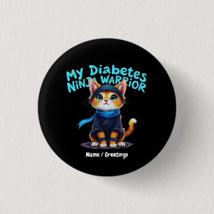Diabetes Bewustzijn Ninja Krijger Dappere Kat Graf Ronde Button 3,2 Cm