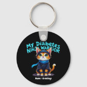 Diabetes Bewustzijn Ninja Krijger Dappere Kat Graf Sleutelhanger (Voorkant)