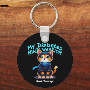 Diabetes Bewustzijn Ninja Krijger Dappere Kat Graf Sleutelhanger