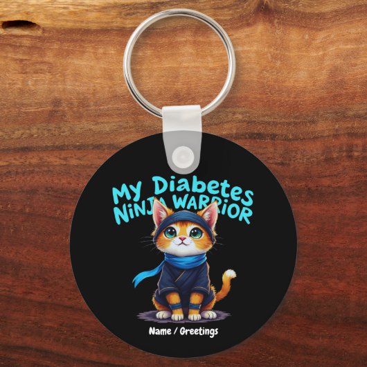 Diabetes Bewustzijn Ninja Krijger Dappere Kat Graf Sleutelhanger (Voorkant)