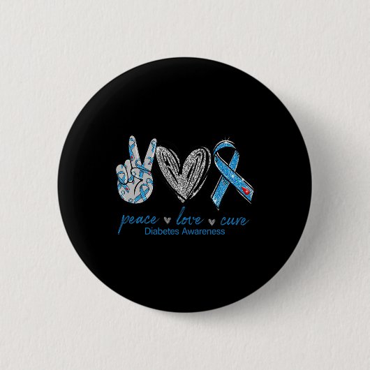 Diabetes Bewustzijn Vrede Liefde Cure Ronde Button 5,7 Cm (Voorkant)