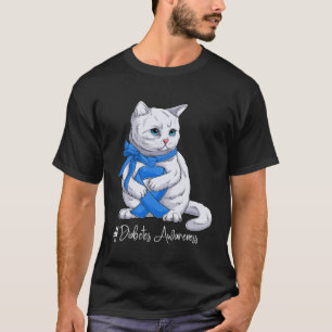 Diabetes Bewustzijnsmaand Blauwe Lint Kat T-shirt