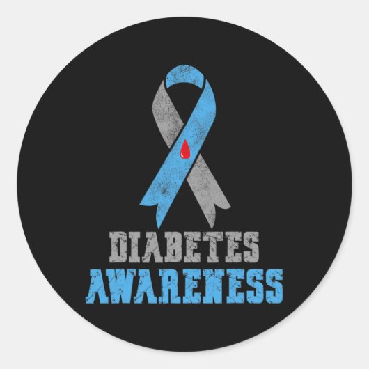  diabetes, blauw en grijs lint ronde sticker (Voorkant)
