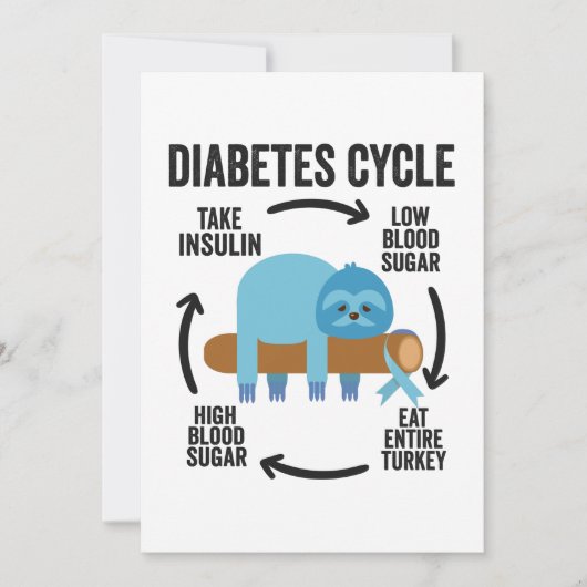 Diabetes Cycle Funny Blue Sloth Ribbon Thanksgivin Bedankkaart (Voorkant)