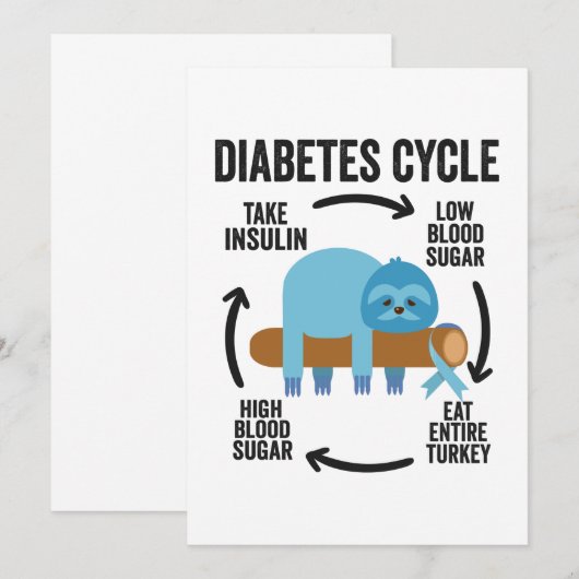 Diabetes Cycle Funny Blue Sloth Ribbon Thanksgivin Bedankkaart (Voorkant / Achterkant)