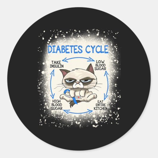 Diabetes Cyclus Diabetes Awareness Fun Cat Ronde Sticker (Voorkant)