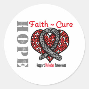 Diabetes Hope Faith Cure Heart Ribbon Ronde Sticker