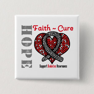 Diabetes Hope Faith Cure Heart Ribbon Vierkante Button 5,1 Cm