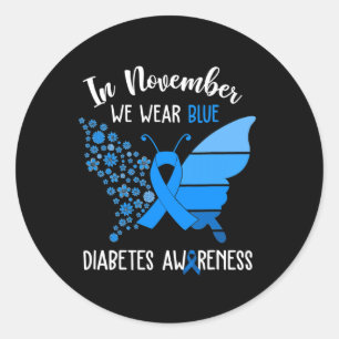 Diabetes in november Draag blauwe boter Ronde Sticker