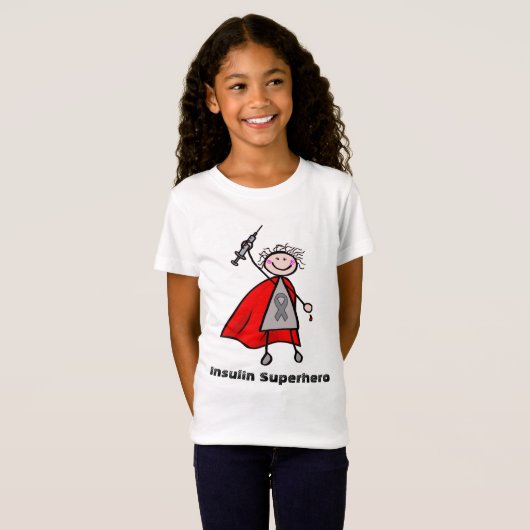 Diabetes Insulin Superheld Girl T-shirt (Voorkant volledig)