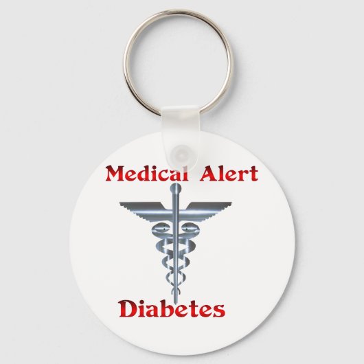 Diabetes Medical Alert Silver Rod & Snakes Sleutelhanger (Voorkant)