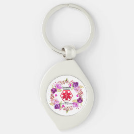Diabetes Medical Alert type 1 of 2 florale middele Sleutelhanger