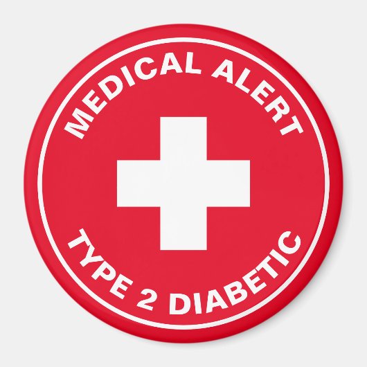Diabetes medisch alarm type 2 diabetisch rood magneet (Voorkant)