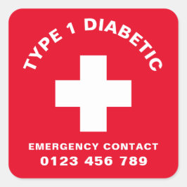 Diabetes nood contact 2 Diabetisch rood Vierkante Sticker