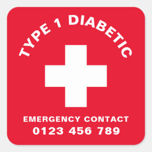 Diabetes nood contact 2 Diabetisch rood Vierkante Sticker