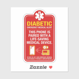 Diabetes Nood Medische Telefoon 4'x4' Sticker