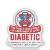Diabetes Nood Telefoon Sticker (Voorkant)
