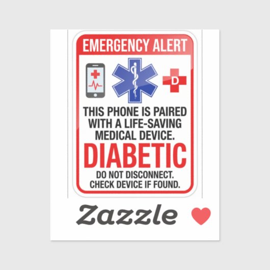 Diabetes Noodhulp Telefoon Sticker (Vel)